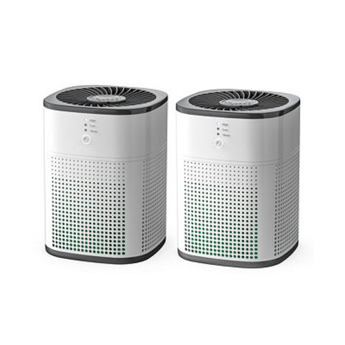 2-Pack Air Purifiers for bedroom. Features True HEPA filter, ultra-quiet 24dB Sleep Mode, ideal for pet owners. White & Black