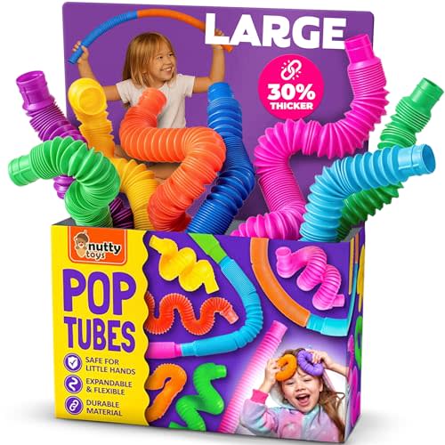 Nutty Toys Pop Tubes - Large 8-Pack Sensory Toys - Creative STEM Learning for Kids & Toddlers - Connect & Pop! Top ADHD Autism Fidget 2026, Best Boy & Girl Easter Basket Stuffers Gifts Idea