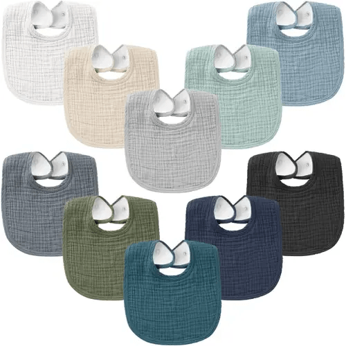 Konssy 10-Pack Muslin Baby Bibs, Soft Cotton Bandana Bibs for Drooling & Teething, Unisex Solid Colors for Boys & Girls, Newborn & Infant