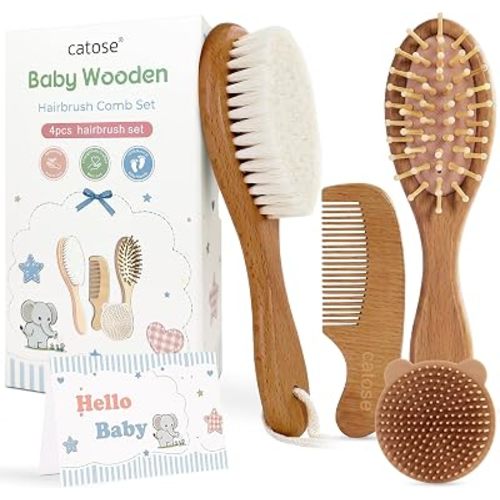 Baby Brush and Comb Set,Wooden Baby Brush,Soft Goat Hair,Newborns