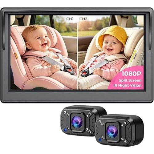 Itomoro 2026 Upgraded Dual Baby Car Camera for 2 Baby [1080P HD & 940nm IR Night Vision] 360° Rotation & 150° Wide View Rear Facing Baby Car Backseat Monitor Fits Cars/SUVs/Trucks