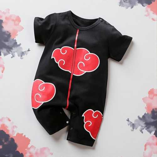 Red Cloudy Baby Romper – Black Red Cloud Anime Cosplay Outfit – Short Sleeve Cotton Jumpsuit for Boys Girls 0–18 Months Summer Wear