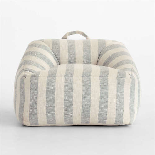 Mist Blue Striped Organic Cotton Kids Lounge Chair