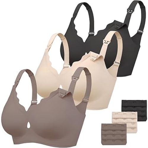 Vinfact 3 Pack Nursing Bras for Breastfeeding Comfort Hollow Breast Feeding Bras Women Seamless Maternity Bras for Pregnancy