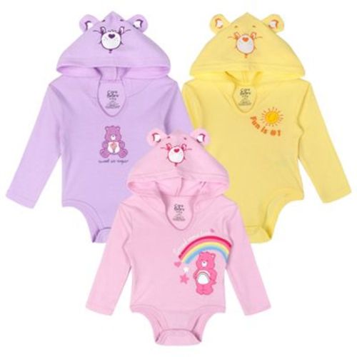 Care Bears Newborn Baby Girls 3 Pack Hooded Cosplay Bodysuits Pink / Yellow / Purple 6-9 Months
