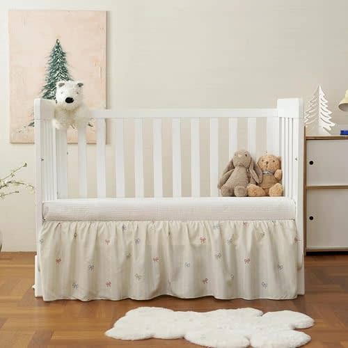 Crib Skirt Dust Ruffle 14" Drop with Platform, Fits 28" x 52"