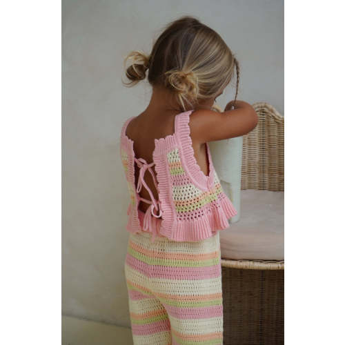 Noni The Label AVA CROCHET TOP - SORBET - 1YR