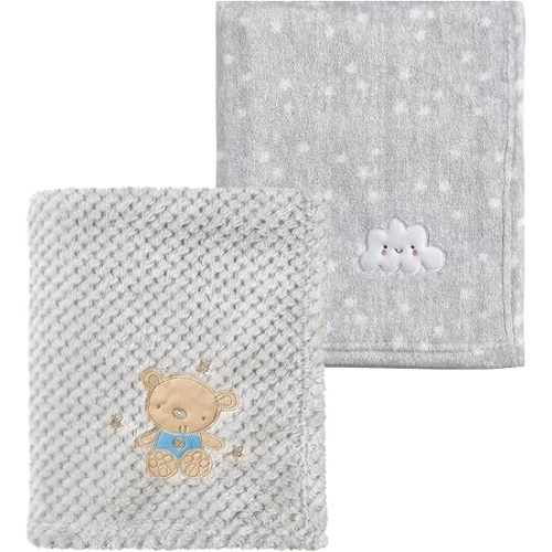 CREVENT 2Pcs 30''X40'' Cute Cozy Fluffy Warm Baby Blankets for Infants Toddlers' Bedding Crib Cot Stroller - Grey Cloud + Baby Bear