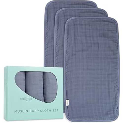 Natemia Muslin Burp Cloths for Baby Boys and Girls - Super Absorbent Baby Burp Cloths, Viscose Derived from Bamboo Cotton Baby Washcloths, 3-Pack Neutral Burp Cloths for Newborn, 21" x 11"