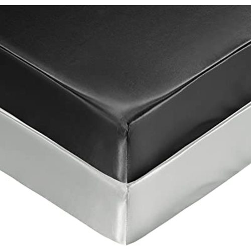 SiinvdaBZX 2 Pcs Satin Mini Crib Sheets 38 x 24In, Silky Soft Mini Portable Crib Sheets Mattress Cover Portable Playard Sheets with 5In Deep Pocket, Great for Baby Hair (Light Grey & Black)