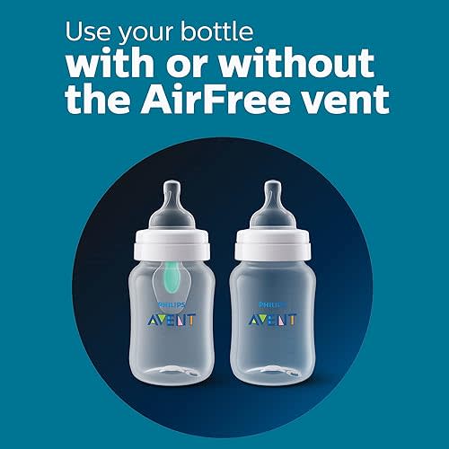 Philips Avent Anti-Colic Baby Bottle with AirFree Vent, 4oz, with Flow 1 Nipples, 0m+, 2pk, Clear, SCY701/92