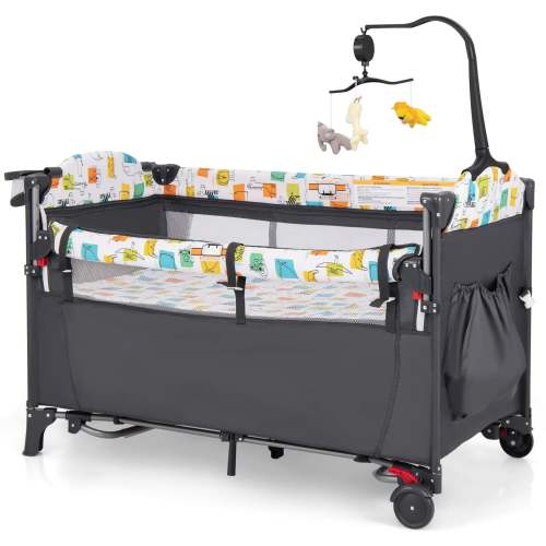 5-in-1 Baby Nursery Center & Pack and Play - Bedside Sleeper, Changing Table, Cradle Swing, Music Mobile