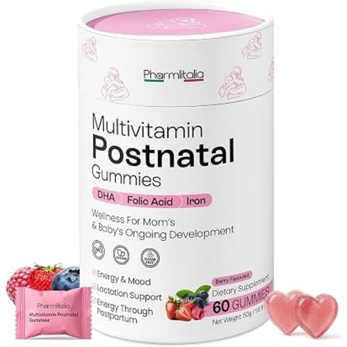 Postnatal Vitamins for Women - Multivitamin for Women Gummies with Iron, Folic Acid & DHA Supplements | Supports Energy, Lactation & Baby's Development | Iron Gummies for Women | 60 Berry Flavored