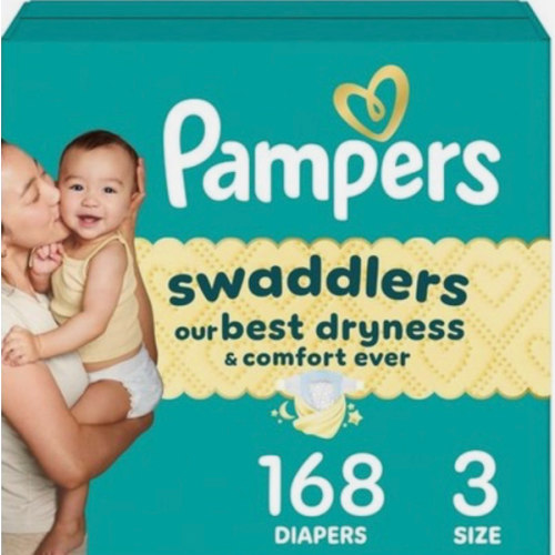 Pampers Swaddlers Diapers, Size 3 (13-26 lbs), 168 Count, Absorbent, Keeps Baby Dry and Comfortable, Skin Safe Disposable Baby Diaper