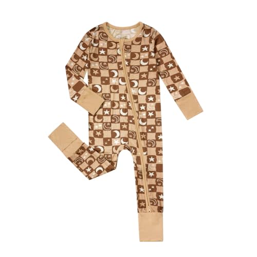 Teach Leanbh Unisex Baby Bamboo Viscose Pajamas with Mittens and Feet Cuffs 2 Way Zipper Long Sleeve Romper Sleep and Play