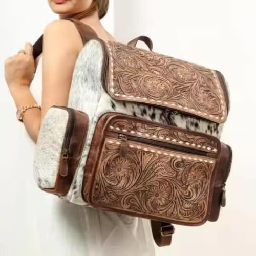 Handmade Leather Backpack Purse | Western-Inspired Cowgirl Rucksack | Rugged Weekender Haversack | Vintage Tote Backpack for Her
