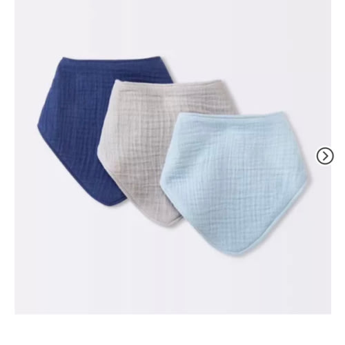 Baby 3pk Muslin Bandana Bib - Cloud Island™ Blue: Cotton Snap Closure, 0-12 Months, 8.75" x 8.75"