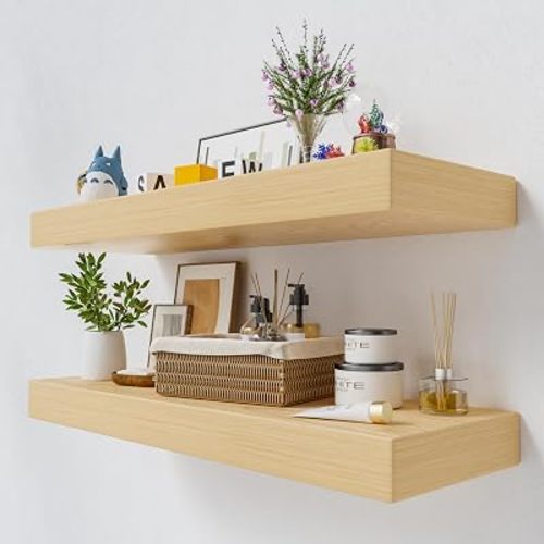 24 inch Long White Oak Floating Shelves for Wall, 8in Deep, Set 2