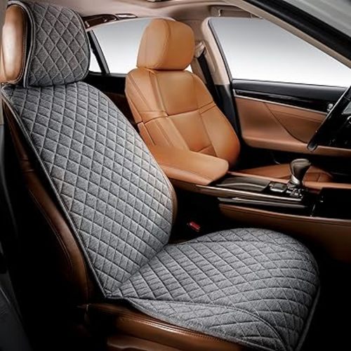 IVICY Faux Linen Car Seat Cover for Cars - Durable & Non-Slip - Front Car Seat Protector Covers for Most Automotive, Vans, SUVs, Trucks - 1 Unit - Cool Gray