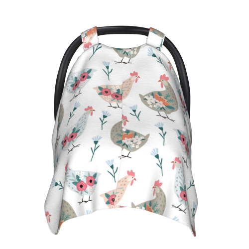 Car Seat Cover Baby - Rustic Funny Chicken Flower Breathable Infant Car Seat Cover for Baby Carseat, Lightweight Comfort Baby Essentials Must Haves Newborn Stuff for Girl Boy