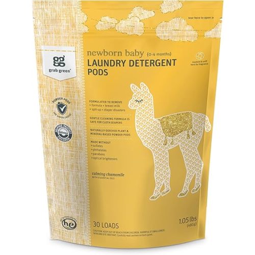 Grab Green Newborn Baby Laundry Detergent Pods, 30 Loads, Chamomile, Mineral Based, Non-Toxic, Stain Remover