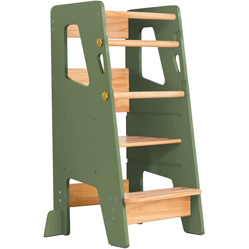 OCODILE Toddler Standing Tower - Adjustable Height Toddler Kitchen Stool Helper - Ideal Kids Kitchen Step Stool for Learning New Skills - Extra Secure with Safety Feet - Green