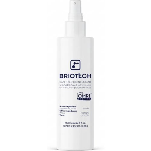 BRIOTECH Sanitizer Disinfectant Hypochlorous Spray, Kill 99.99% of Viruses & Bacteria, Control Mold, Eliminate Odor, Gentle for Nursery & Play Rooms, Food Contact Surface Sanitizer, 4 fl oz