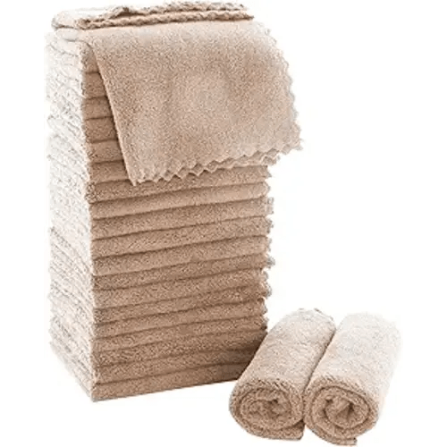 MOONQUEEN Ultra Soft Premium Washcloths Set - 12 x 12 inches - 24 Pack - Quick Drying - Highly Absorbent Coral Velvet Bathroom Wash Clothes - Use as Bath, Spa, Facial, Fingertip Towel (Brown)