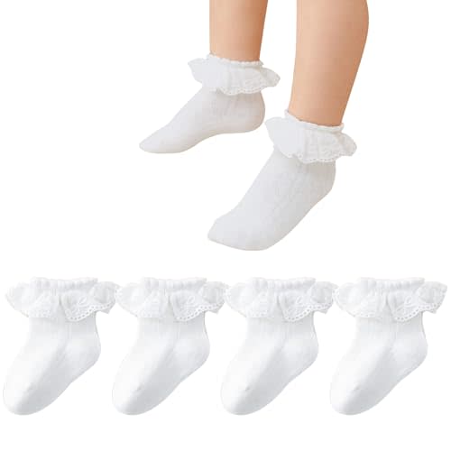 Zumou Toddler Lace Socks Girls Ruffle Eyelet Frilly Princess for Baby Little Kids