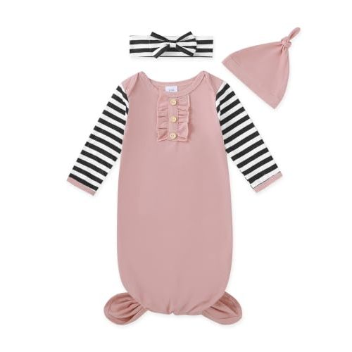 AMAWMW Newborn Baby Girl Sleeper Gown Knotted Nightgown Floral Pajamas Coming Home Outfit Infant Gifts Stuff Essential