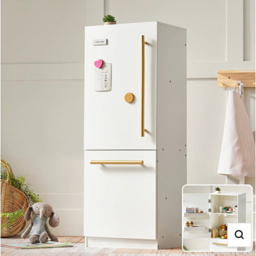 Tiny Land® Play Kitchen Accessories – Play Kitchen Fridge: Wooden Cabinet Refrigerator for Kids