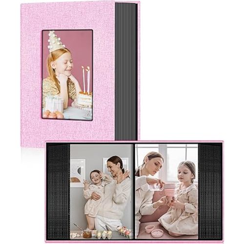 Ejblfe Photo Album 4x6,Linen Cover Slide-in Photo Album Book Can Holds 100 4x6 Photos with 50 Black Sheets for Family,Wedding,Baby and Holiday Pictures (Pink)