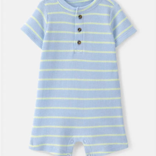 Baby Boy Striped Waffle-Knit Romper - Blue | Carter's