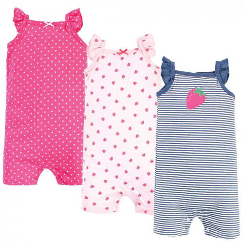 Hudson Baby Infant Girl Cotton Rompers, Pink Strawberry, 6-9 Months