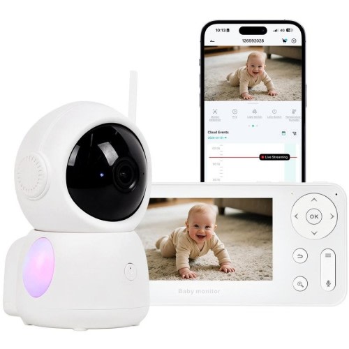 Advwin Baby Monitor with 4.3" HD Screen, App Remote Pan-Tilt-Zoom, Motion & Cry Detection, Temp & Humidity Sensor, 2-Way Audio, Colored Lights & Night Vision, Ideal for Baby/Elderly/Pet