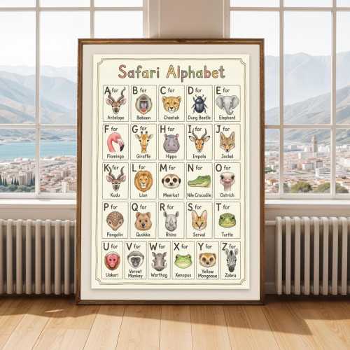 Safari Alphabet Art Print – Vintage Style Nursery Decor