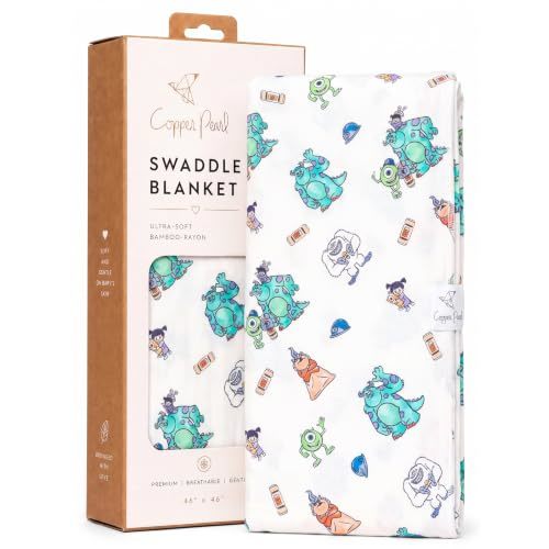 Copper Pearl Swaddle Blankets for Newborns | Soft Stretchy Receiving Blankets for Boys and Girls | Large 46 x 46 Inch Baby Blankets | Lightweight and Breathable Swaddles | Monsters Inc Friends