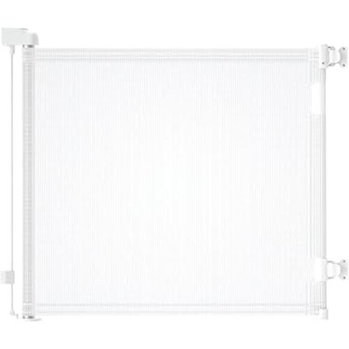 Retractable Baby Gate for Doorways and Stairs, Mesh Safety Gate for Pet, Indoor & Outdoor Use, One-Hand Operation, Easy Installation, 33.6" Tall, Expands to 55" Wide(White,33.6"x55")