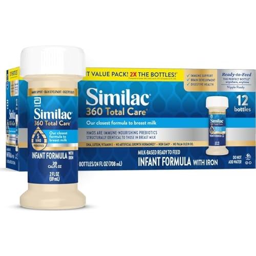 Similac 360 Total Care Ready-to-Feed Baby Formula | 5 HMO Prebiotic Blend, Infant Formula to Support Baby’s Immune System, Brain Development & Digestive Health, 2-fl-oz, 12 pack
