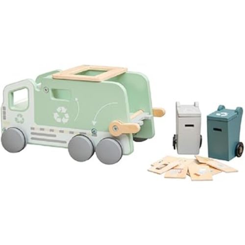 Montessori Wooden Recycling Garbage Truck Toy, 13 Pieces, Ages 3+ Years
