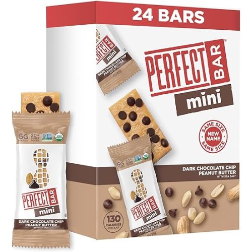 Perfect Bar Mini, Dark Chocolate Chip Peanut Butter Protein Bar, Protein Snack, Snack Bar, Organic, Gluten Free, Soy Free, Non GMO, No Sugar Alcohols, .88 Ounce Bar, 24 Count