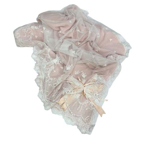 Helen Dusty Pink Embroidered Tulle Knitted Blanket