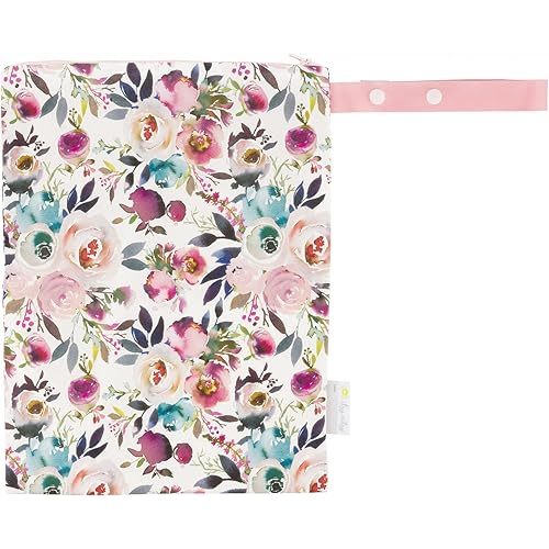 Itzy Ritzy Sealed Wet Bag with Handle – Wet Bag for Travel, Swimsuits, Cloth Diapers, Gym Clothes & Toiletries - Washable & Reusable with Water Resistant Lining - Measures 11” x 14” (Blush Floral)