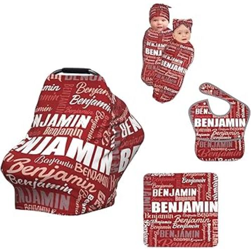 Personalized Baby Car Seat Cover for Boys Girls, Custom Monogram Nursing Covers for Breastfeeding with Name, Infant Stroller Cover, Optional Baby Bib, Baby Swaddle Set for Newborn Infant