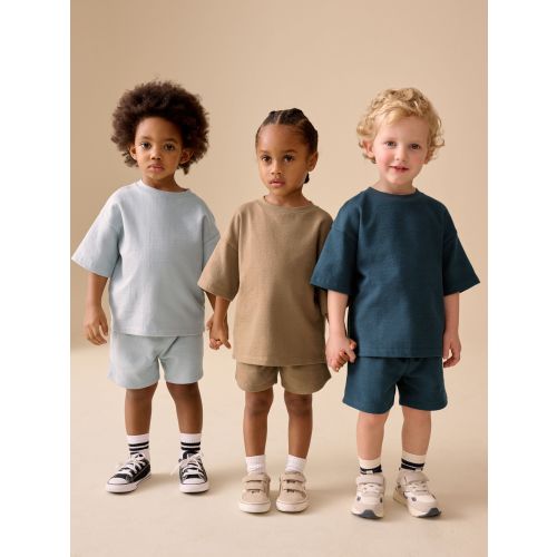 Black/Brown/Neutral Textured Short Sleeve T-Shirt and Shorts Set 3 Pack (3mths-7yrs)