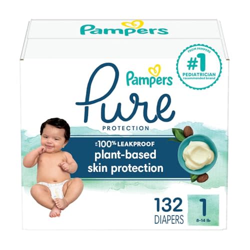 Pampers Pure Protection Diapers - Size 1, 132 Count, Hypoallergenic Premium Disposable Baby Diapers