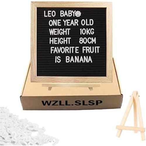Felt Letter Message Board with 340 Letters,Letter Board Sign With Stand, 10X10 Inch for Baby & Pregnancy Announcement Sign,Black Felt Changeable Letter Boards