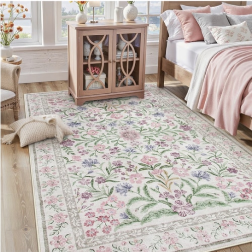 Amazon.com: Lahome Boho Purple Floral 5x7 Area Rugs, Washable Rugs for Bedroom Nursery | Soft Non-Slip Lavender Carpet for Kids Room Girls Playroom Decor, Pale Lilac/Pink