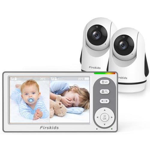 Split-Screen Baby Monitor with 2 Cameras No WiFi, 30H Battery, Pan-Tilt-Zoom, Monitor para bebés with Night Vision, 2-Way Audio, Room Temp Sensor, Lullaby, Plug & Play - Ideal for Travel | Portable Baby Camera with Night Vision,30H Battery,2-Way Audio,...