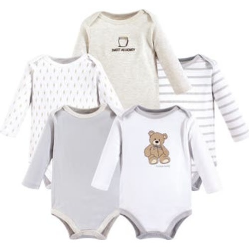 Cotton Long-Sleeve Bodysuits 5-Pack, 0-3M